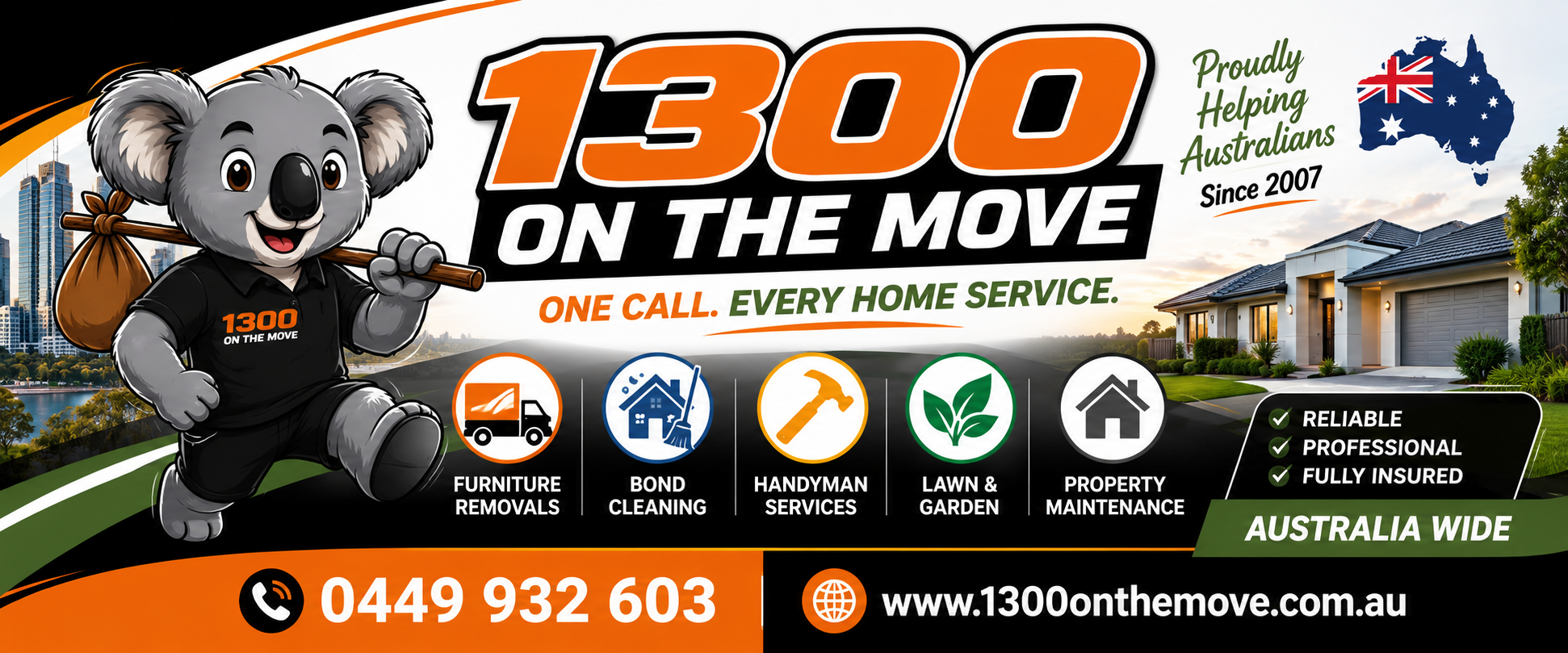 1300 On The Move promotional banner: one call, every home service, Australia wide